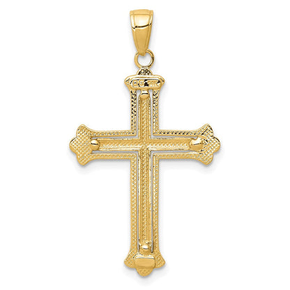 14K Gelb- & Rhodiumgold mit rhodiniertem Knospenkreuz-Rahmenanhänger in Gelb