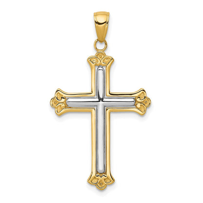 14K Gelb- & Rhodiumgold mit rhodiniertem Knospenkreuz-Rahmenanhänger in Gelb