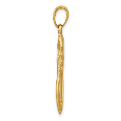 14K Gelbgold Polierter Kreuz-Anhänger mit Achterschleife und Satinfinish