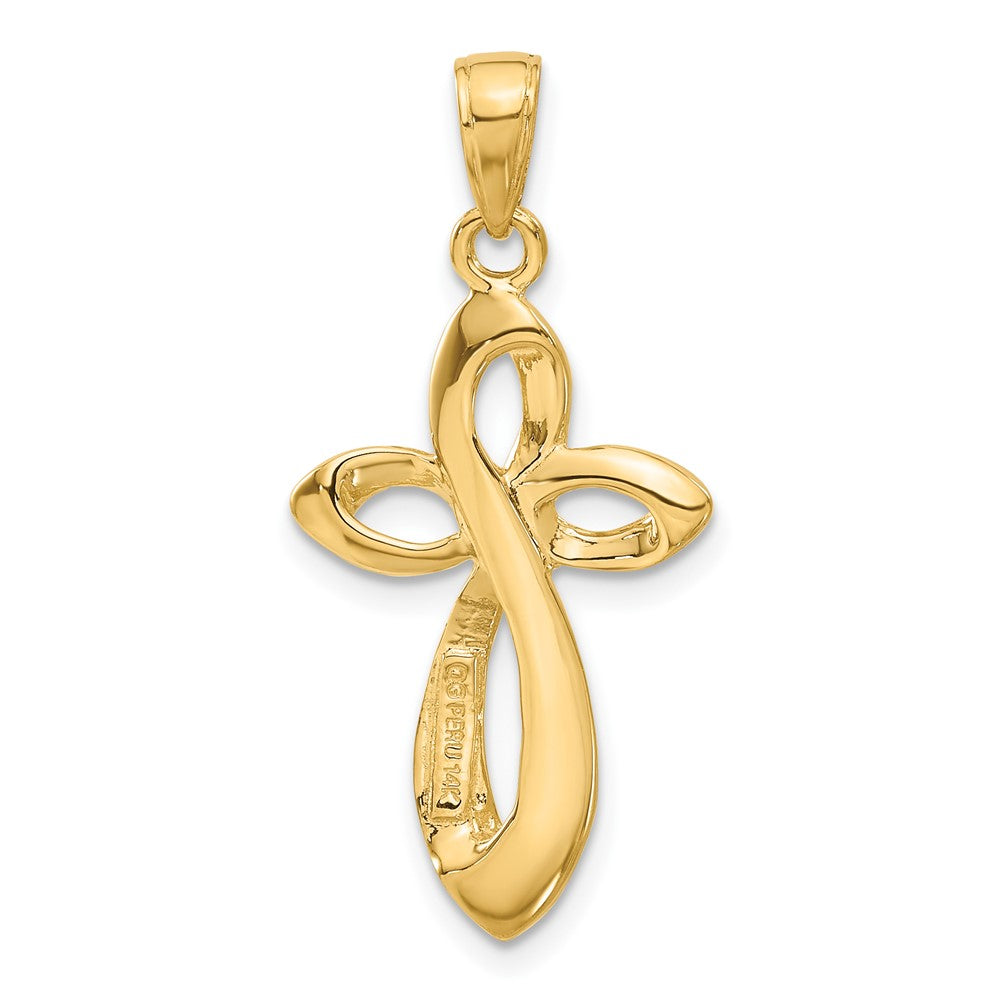 14K Gelbgold Polierter Kreuz-Anhänger mit Achterschleife und Satinfinish