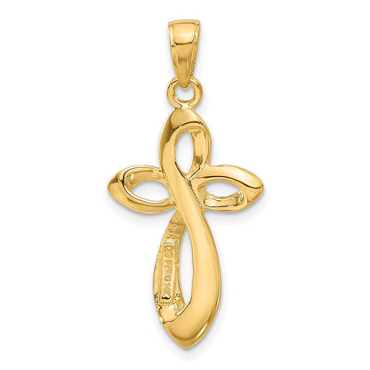 14K Gelbgold Polierter Kreuz-Anhänger mit Achterschleife und Satinfinish