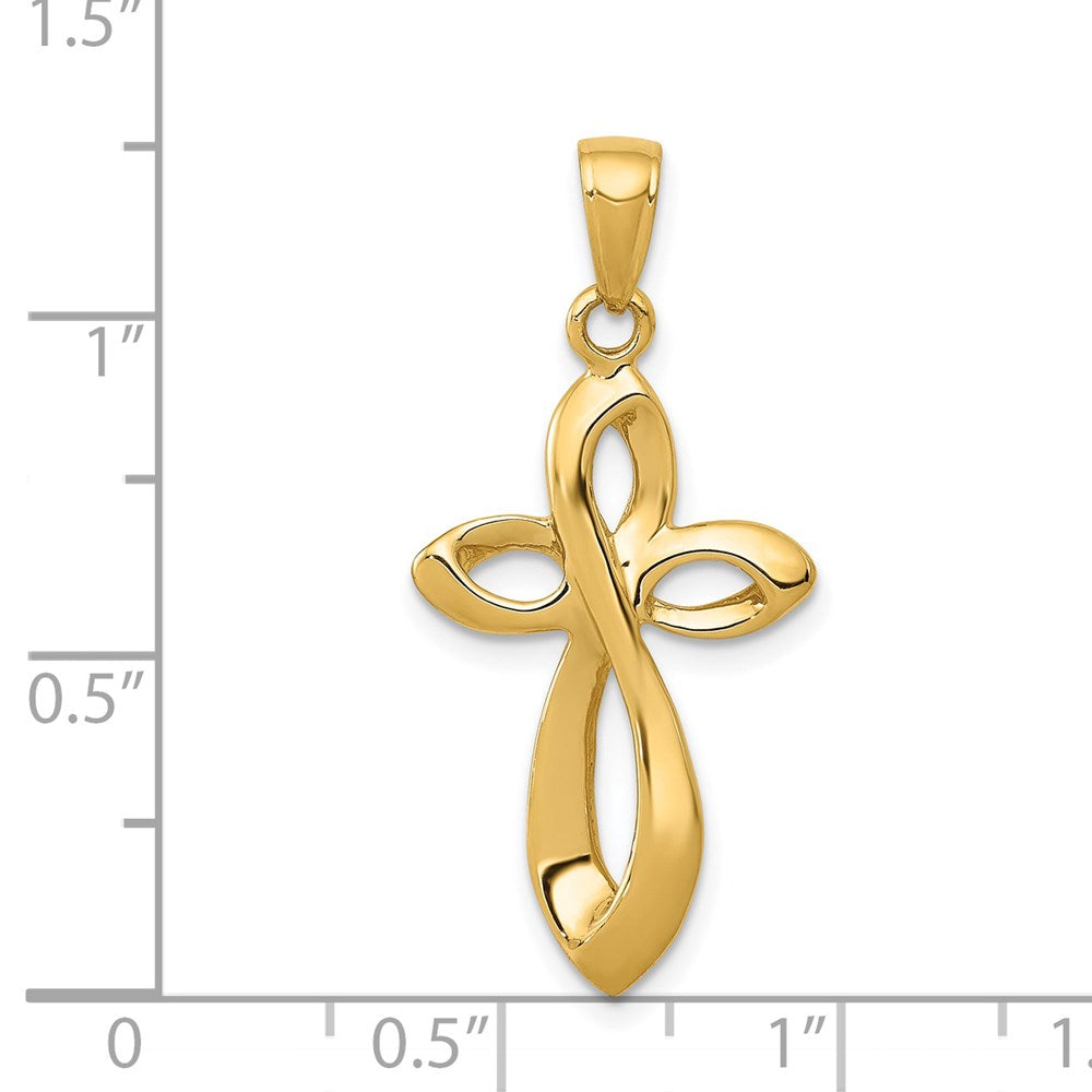 14K Gelbgold Polierter Kreuz-Anhänger mit Achterschleife und Satinfinish