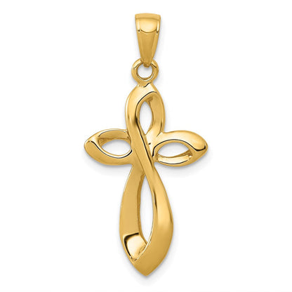 14K Gelbgold Polierter Kreuz-Anhänger mit Achterschleife und Satinfinish