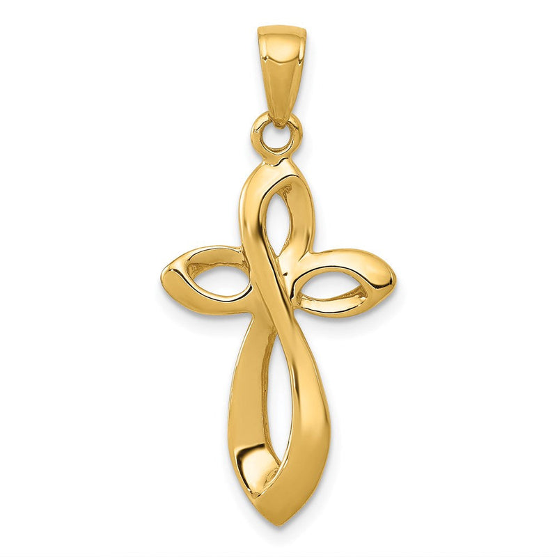 14K Gelbgold Polierter Kreuz-Anhänger mit Achterschleife und Satinfinish