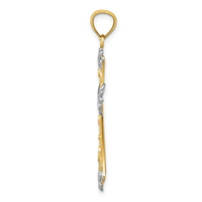14K Gelb & Rhodium mit Rhodium Diamantiert Kreuz Anhänger