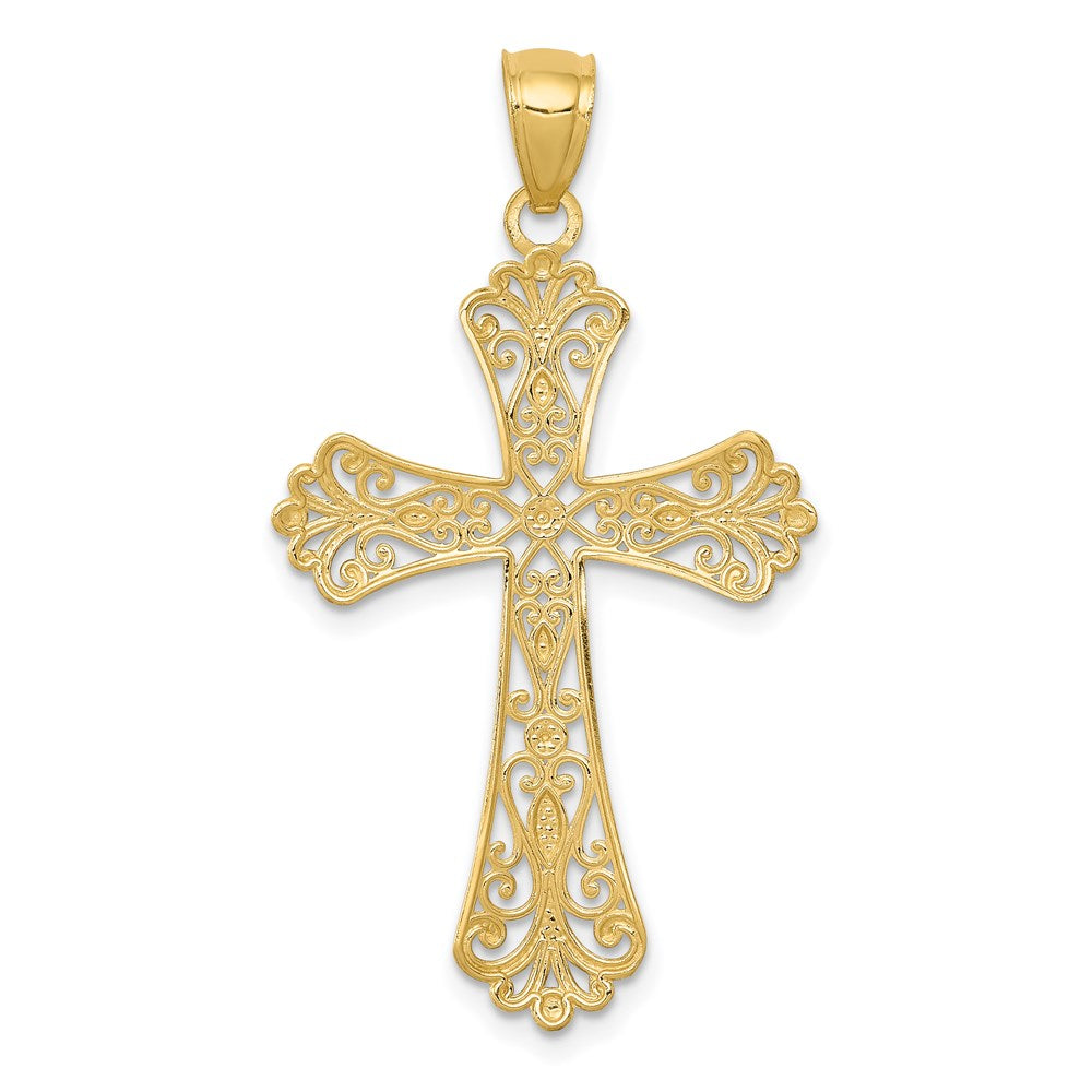 14K Gelb & Rhodium mit Rhodium Diamantiert Kreuz Anhänger