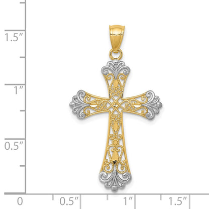 14K Gelb & Rhodium mit Rhodium Diamantiert Kreuz Anhänger