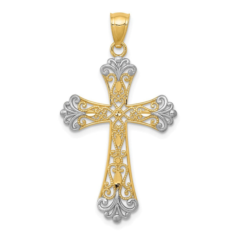 14K Gelb & Rhodium mit Rhodium Diamantiert Kreuz Anhänger