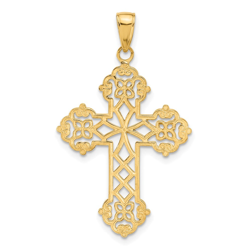 14K Gelbgold Kreuzanhänger mit filigranem Knospendesign