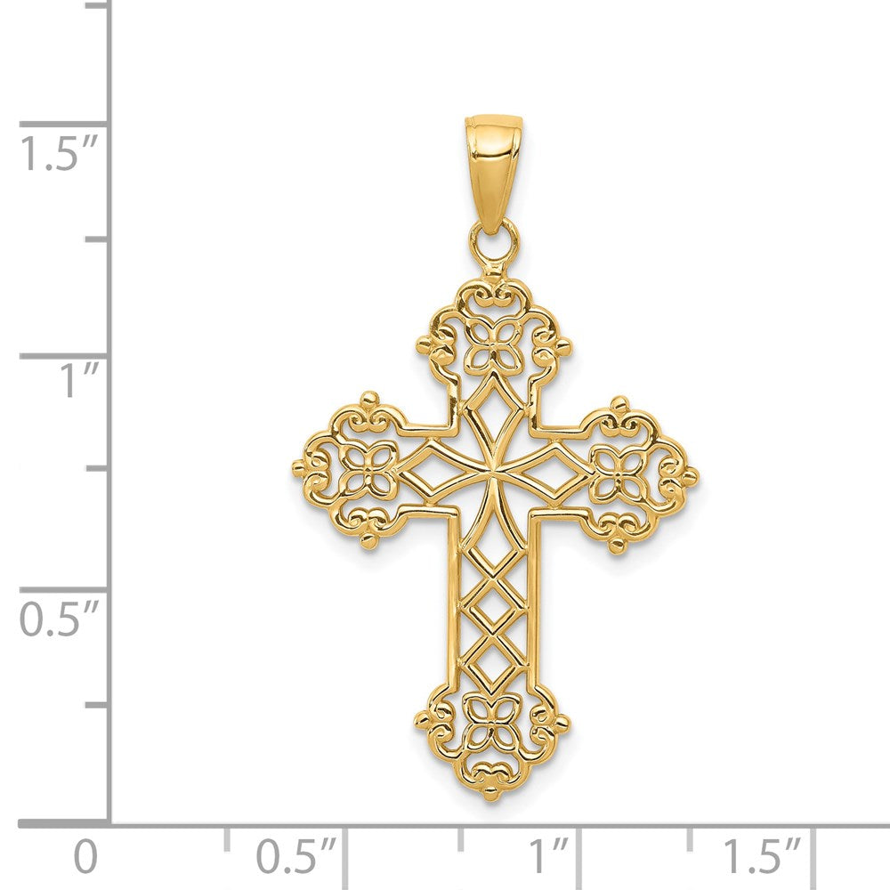 14K Gelbgold Kreuzanhänger mit filigranem Knospendesign