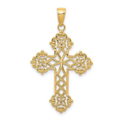 14K Gelbgold Kreuzanhänger mit filigranem Knospendesign