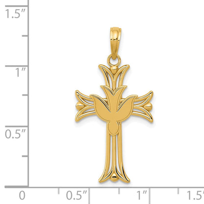 14K Gelbgold Anhänger Taube auf Kreuz