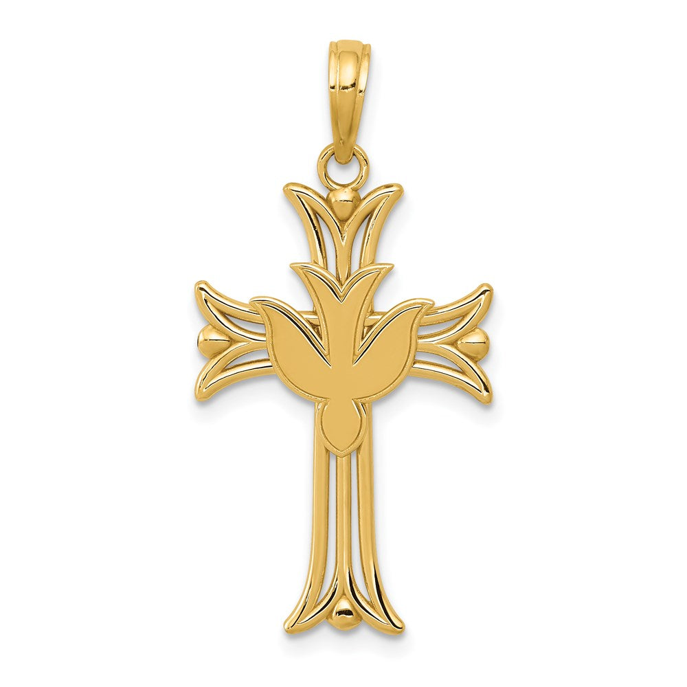 14K Gelbgold Anhänger Taube auf Kreuz