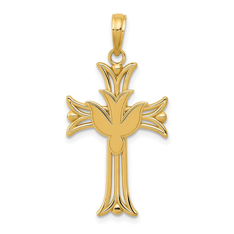 14K Gelbgold Anhänger Taube auf Kreuz