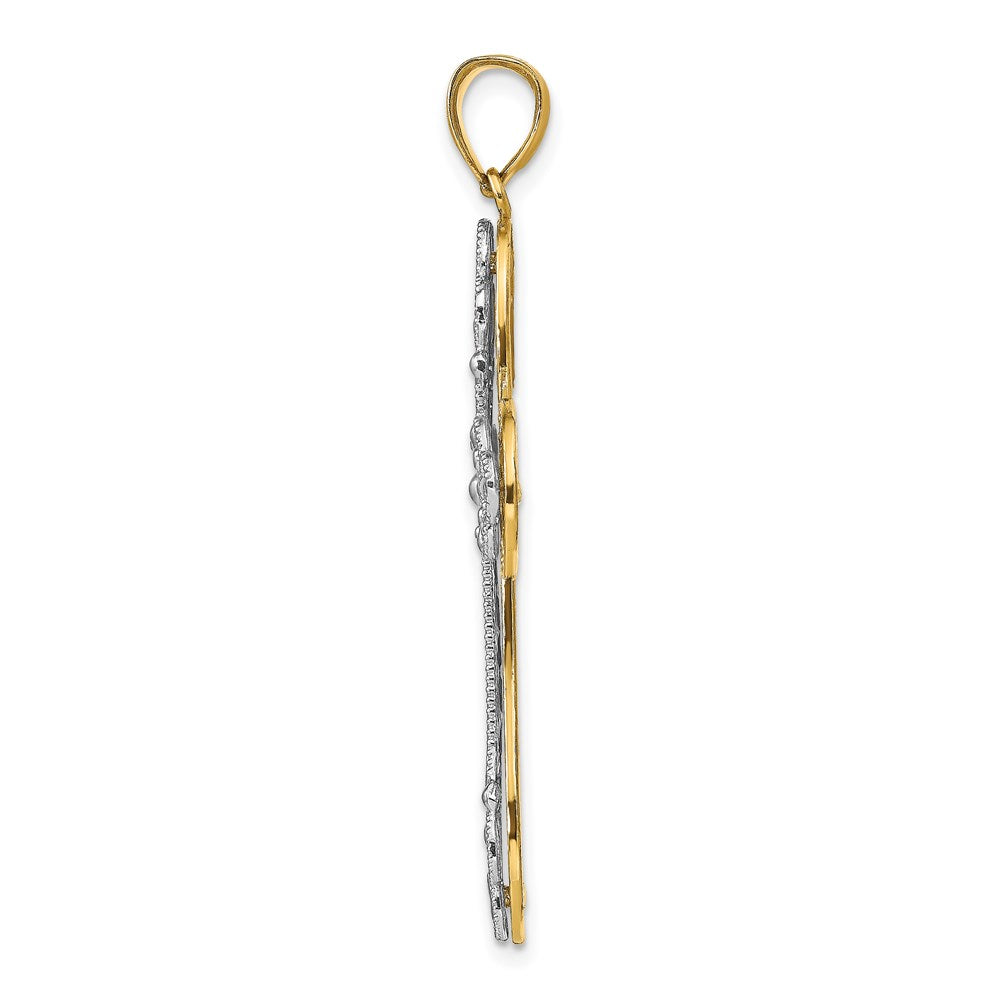 14K Bicolor-Gold Diamantgeschliffener Layered-Kreuz-Anhänger