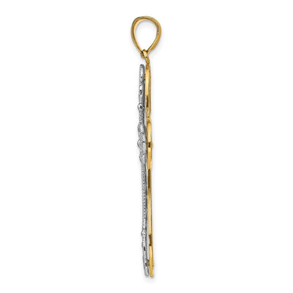 14K Bicolor-Gold Diamantgeschliffener Layered-Kreuz-Anhänger
