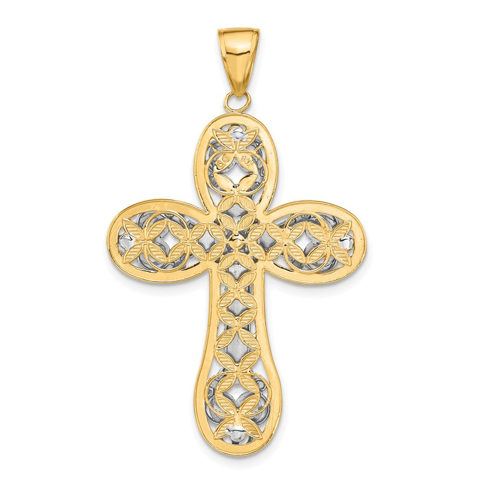 14K Bicolor-Gold Diamantgeschliffener Layered-Kreuz-Anhänger