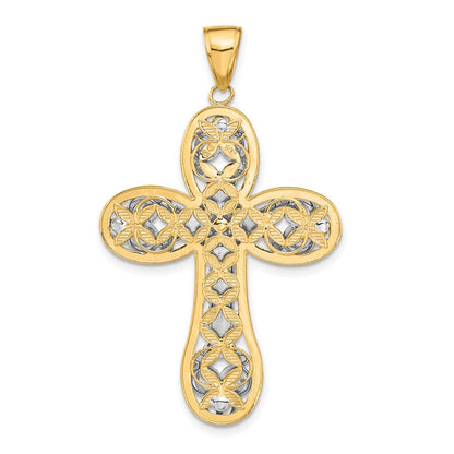 14K Bicolor-Gold Diamantgeschliffener Layered-Kreuz-Anhänger