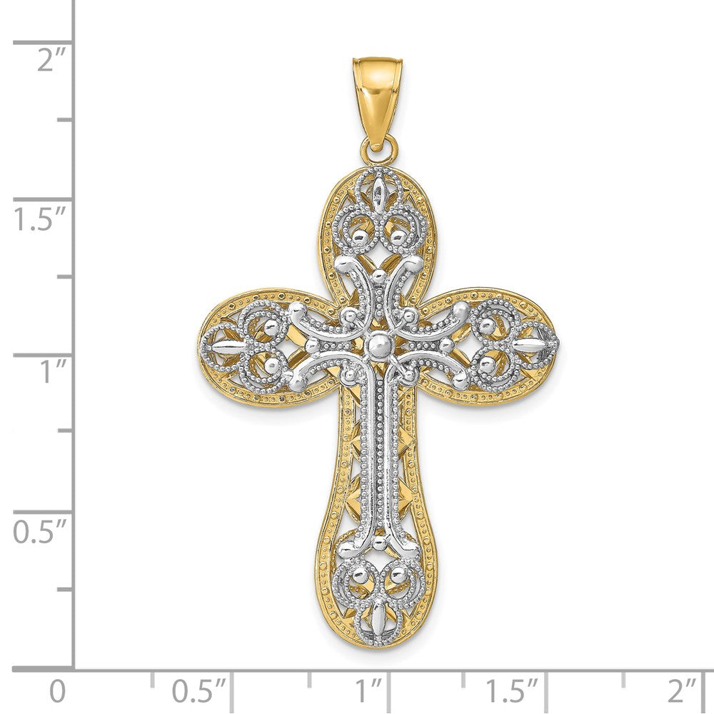 14K Bicolor-Gold Diamantgeschliffener Layered-Kreuz-Anhänger
