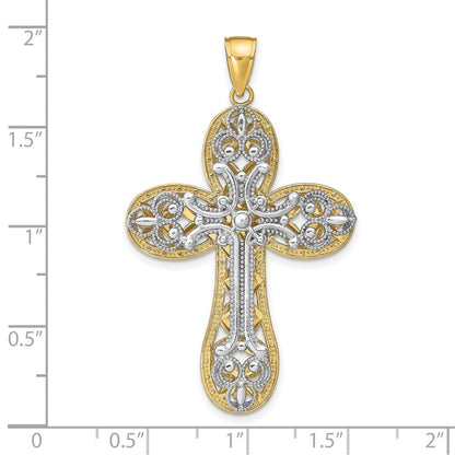 14K Bicolor-Gold Diamantgeschliffener Layered-Kreuz-Anhänger