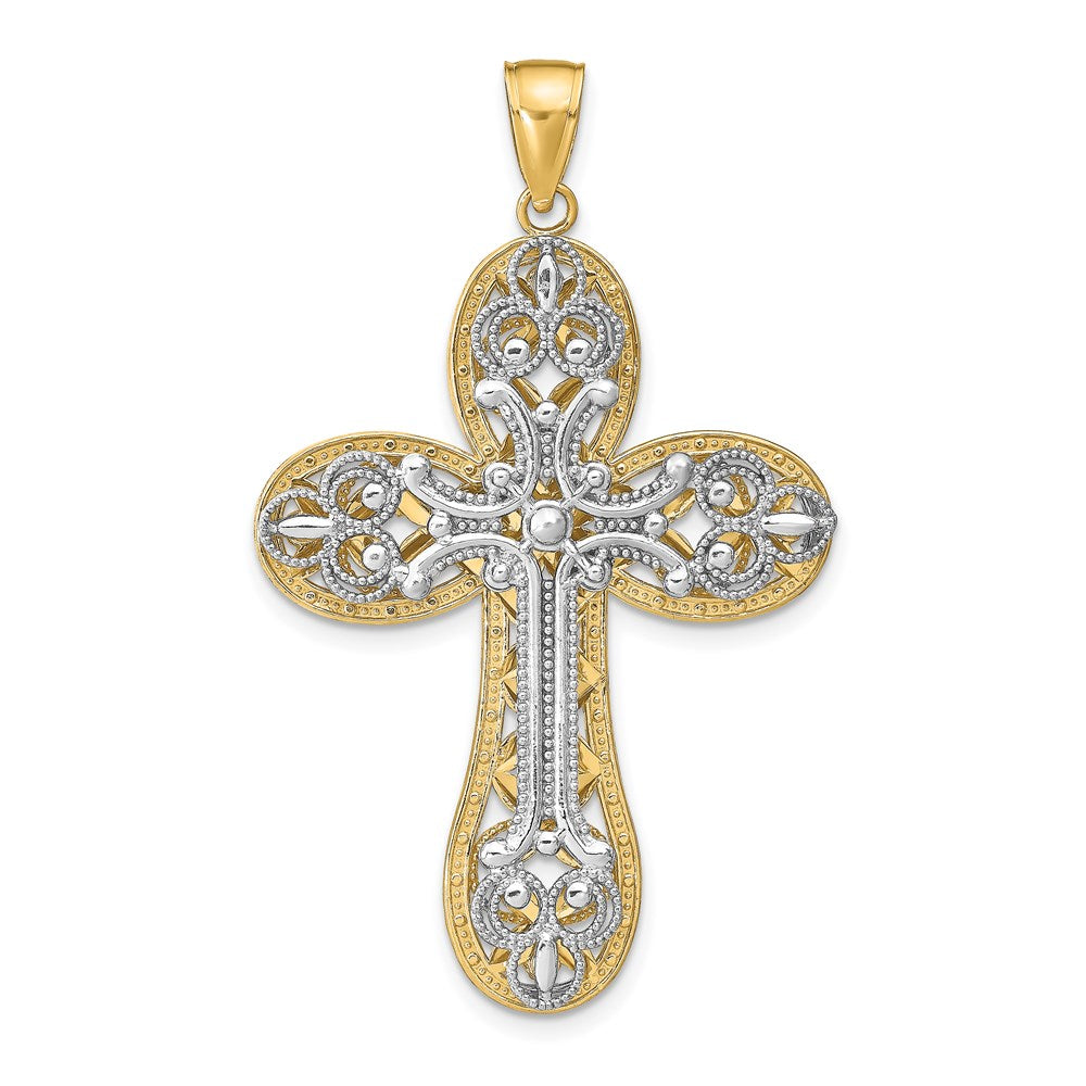 14K Bicolor-Gold Diamantgeschliffener Layered-Kreuz-Anhänger
