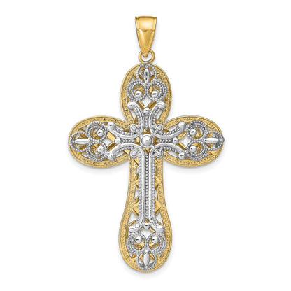 14K Bicolor-Gold Diamantgeschliffener Layered-Kreuz-Anhänger