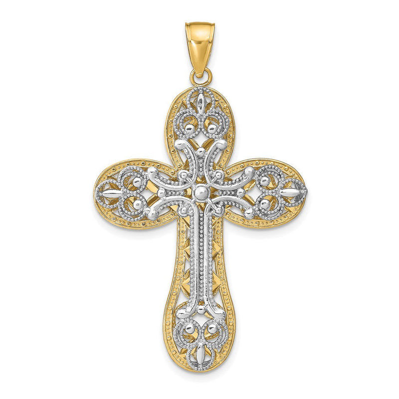 14K Bicolor-Gold Diamantgeschliffener Layered-Kreuz-Anhänger