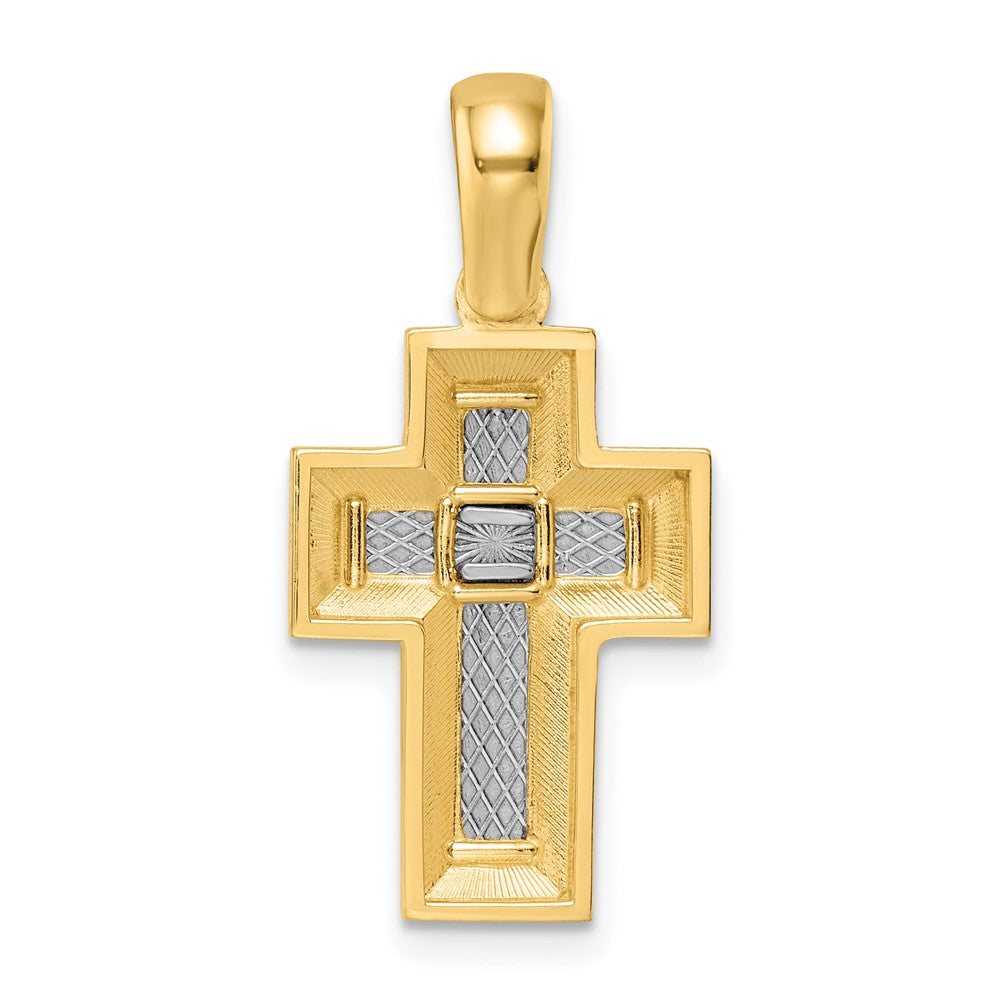14K Bicolor Gold Kreuz-Anhänger mit offener Rückseite und gelben Kanten