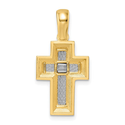 14K Bicolor Gold Kreuz-Anhänger mit offener Rückseite und gelben Kanten