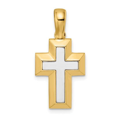 14K Bicolor Gold Kreuz-Anhänger mit offener Rückseite und gelben Kanten