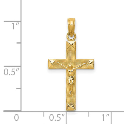 14K Gelbgold Abgeschrägt Tipped Kruzifix Anhänger