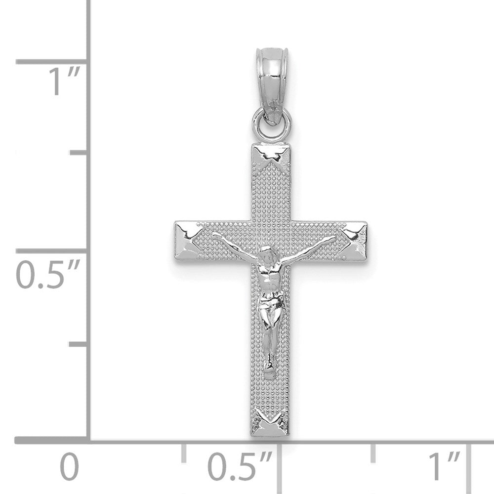14K Weißgold Abgeschrägt Tipped Kruzifix Anhänger