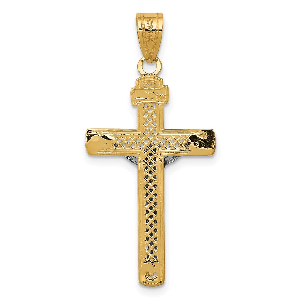 14K Bicolor Diamantiert Lattice Kreuz mit Kruzifix Anhänger