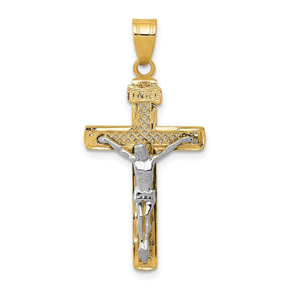14K Bicolor Diamantiert Lattice Kreuz mit Kruzifix Anhänger