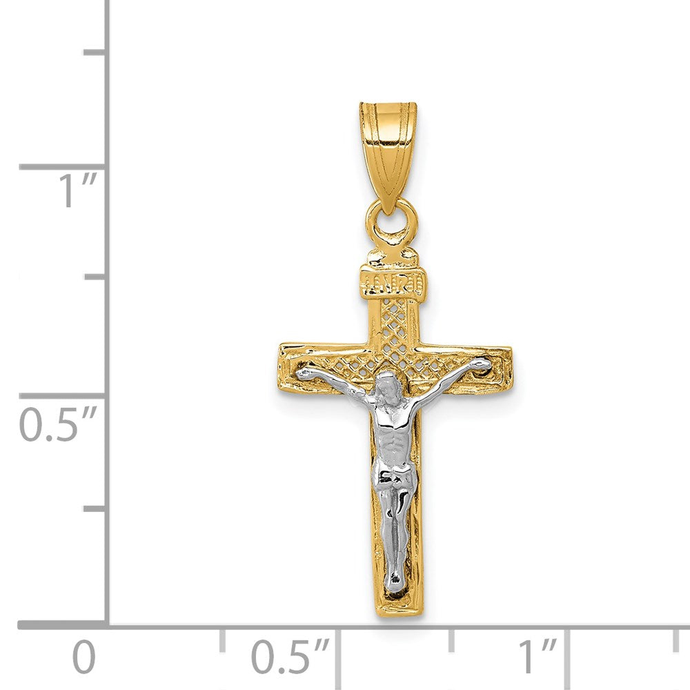 14K Bicolor Diamantiert Lattice Kreuz mit Kruzifix Anhänger