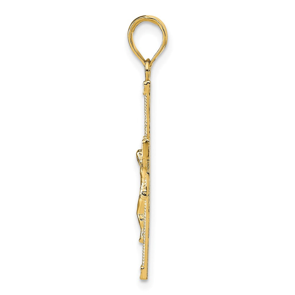 14K Gelbgold Diamantiert Fantasie Tipped Kruzifix Anhänger