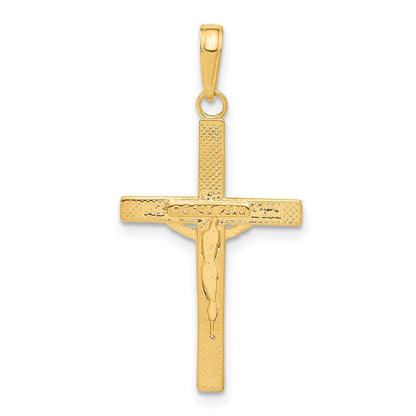 14K Gelbgold Diamantiert Fantasie Tipped Kruzifix Anhänger