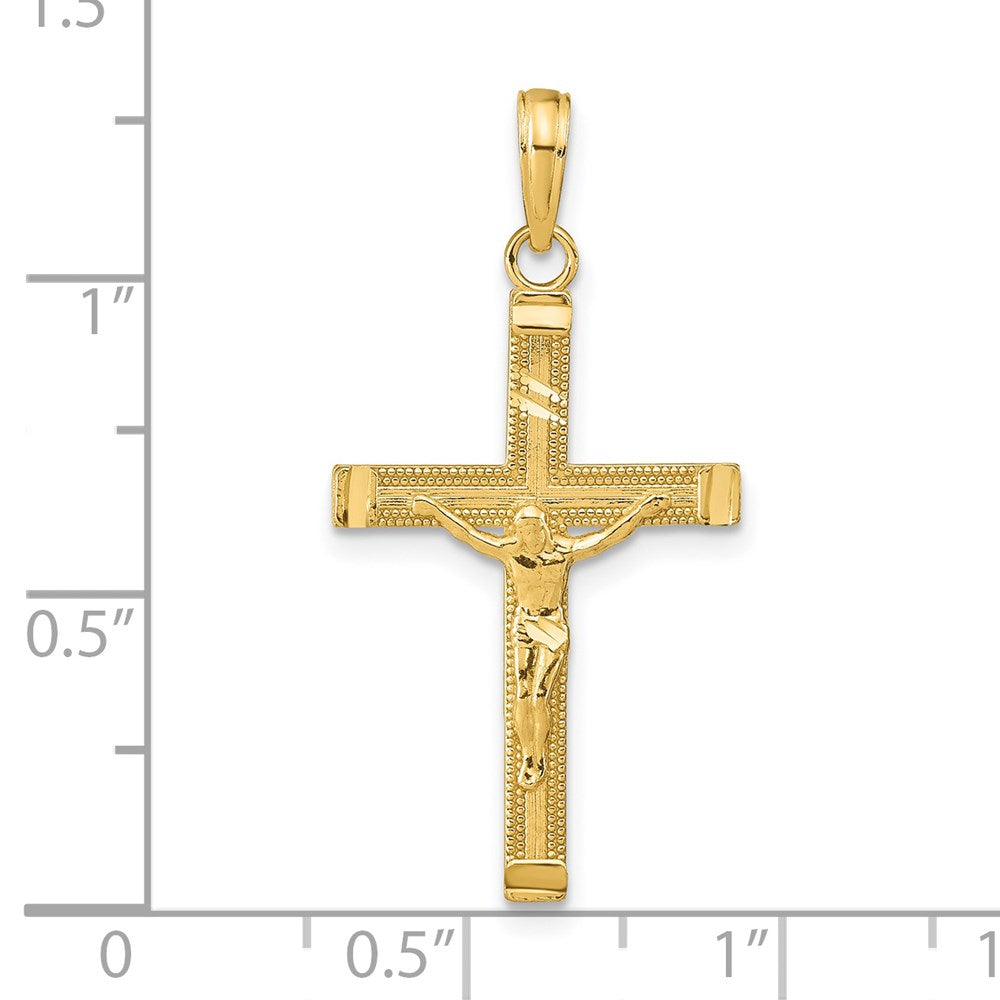 14K Gelbgold Diamantiert Fantasie Tipped Kruzifix Anhänger