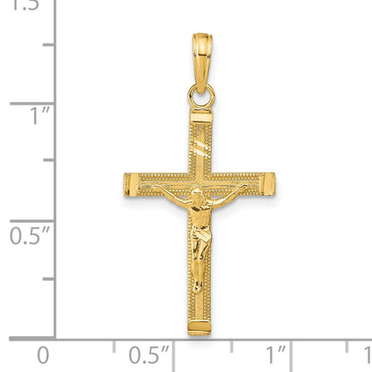 14K Gelbgold Diamantiert Fantasie Tipped Kruzifix Anhänger