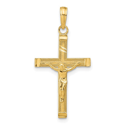 14K Gelbgold Diamantiert Fantasie Tipped Kruzifix Anhänger