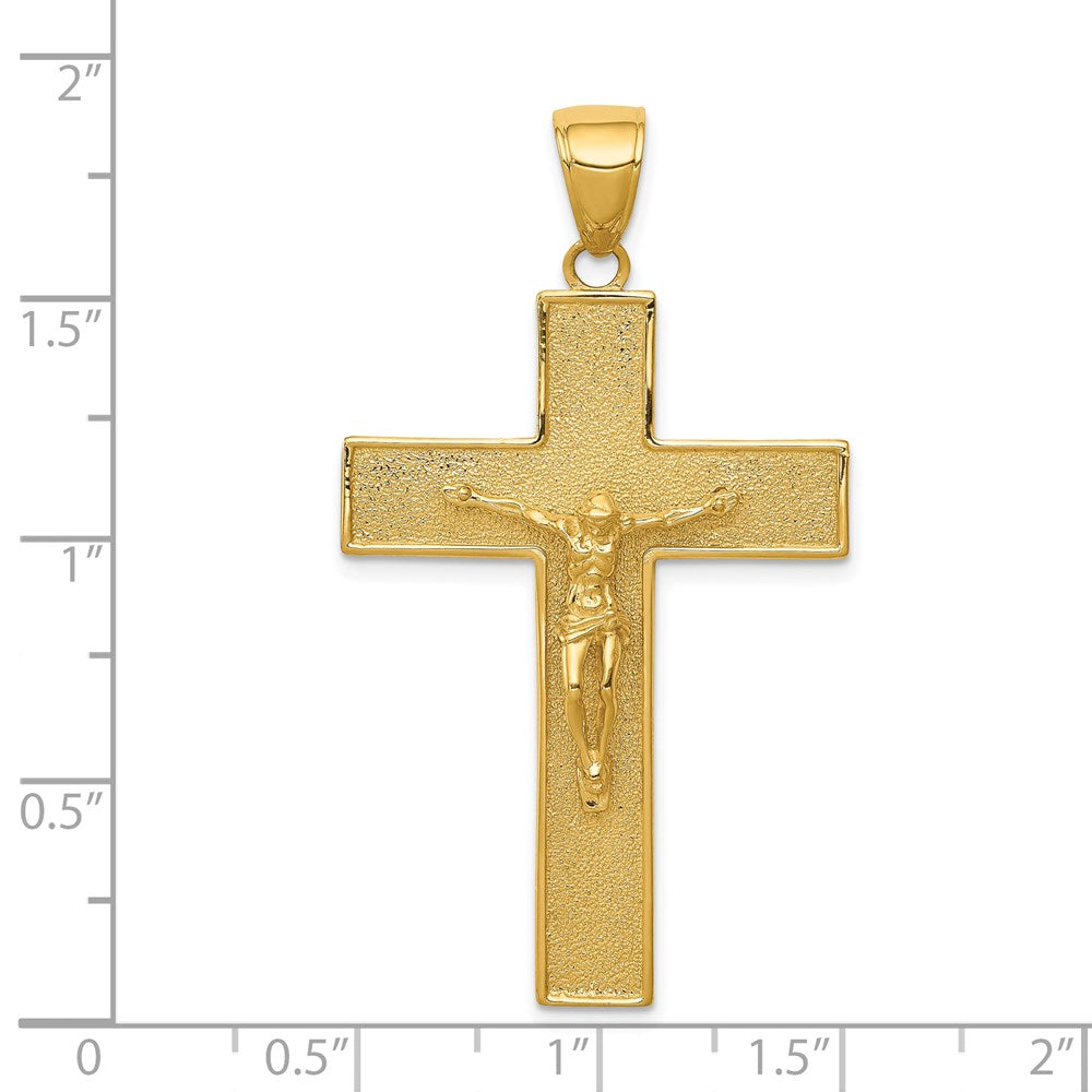 14K Gelbgold Kruzifix-Anhänger mit lateinischem Kreuz, strukturiert