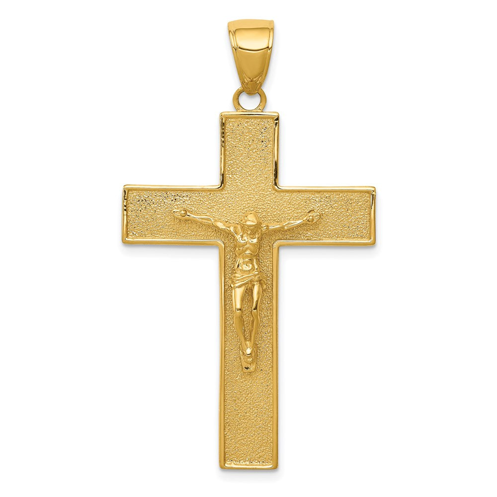 14K Gelbgold Kruzifix-Anhänger mit lateinischem Kreuz, strukturiert