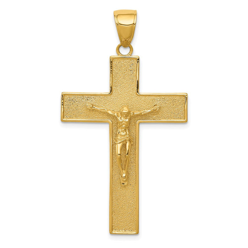 14K Gelbgold Kruzifix-Anhänger mit lateinischem Kreuz, strukturiert