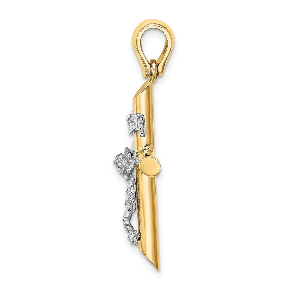 14K Bicolor Gold massiver polierter Kruzifix-Charm