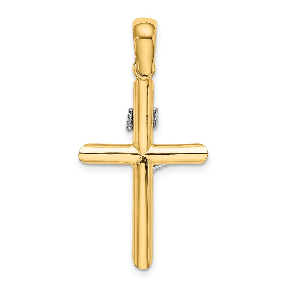 14K Bicolor Gold massiver polierter Kruzifix-Charm