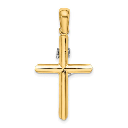 14K Bicolor Gold massiver polierter Kruzifix-Charm