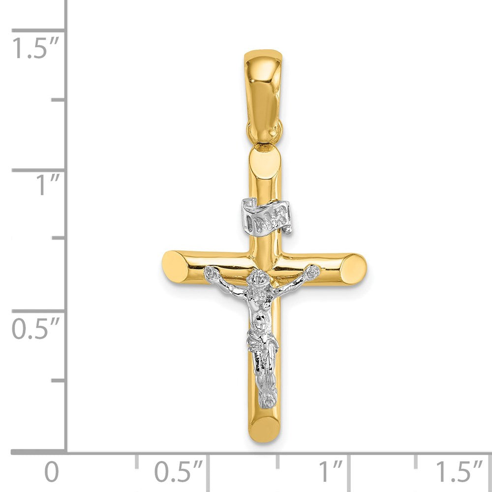 14K Bicolor Gold massiver polierter Kruzifix-Charm