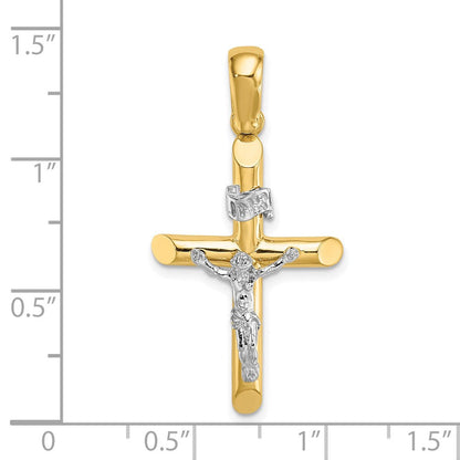 14K Bicolor Gold massiver polierter Kruzifix-Charm
