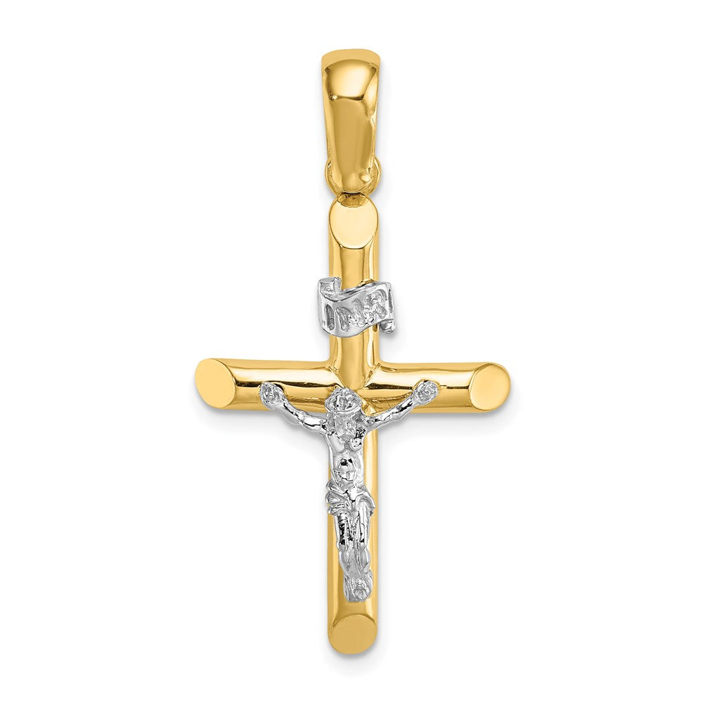 14K Bicolor Gold massiver polierter Kruzifix-Charm