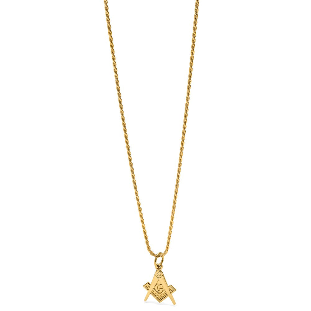 14K Gelbgold Poliert und Strukturiert Freimaurer Symbol Charm